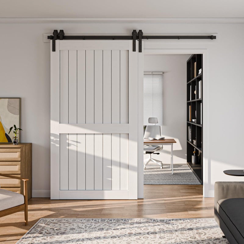 CCJH 4-14FT Bypass Sliding Barn Door Hardware Kit Single Track System Carbon Steel Basic Roller Hanger Easy to Install Fit Double 36" Wide Doors Panels (6ft Single Track Bypass) - Image 3