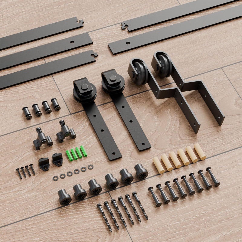 CCJH 4-14FT Bypass Sliding Barn Door Hardware Kit Single Track System Carbon Steel Basic Roller Hanger Easy to Install Fit Double 36" Wide Doors Panels (6ft Single Track Bypass) - Image 5