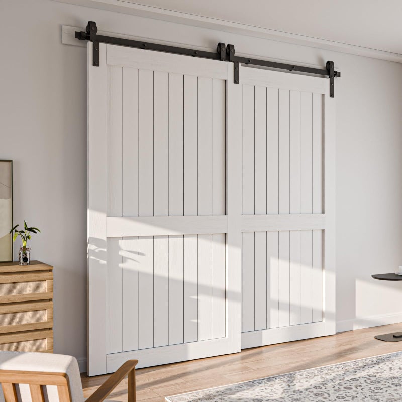 CCJH 4-14FT Bypass Sliding Barn Door Hardware Kit Single Track System Carbon Steel Basic Roller Hanger Easy to Install Fit Double 36" Wide Doors Panels (6ft Single Track Bypass) - Image 4