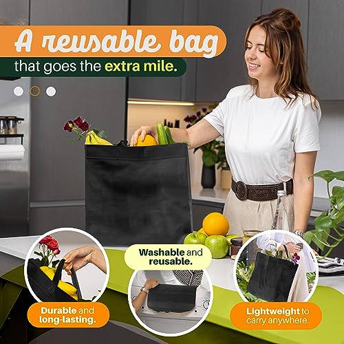Simply Cool 200 Pack Black Reusable Eco-Friendly Large Grocery Shopping Bags 14.5"x14"x6.6" Durable Recyclable Shopping Bags Washable Foldable Portable Tote Bags Bulk - Image 3