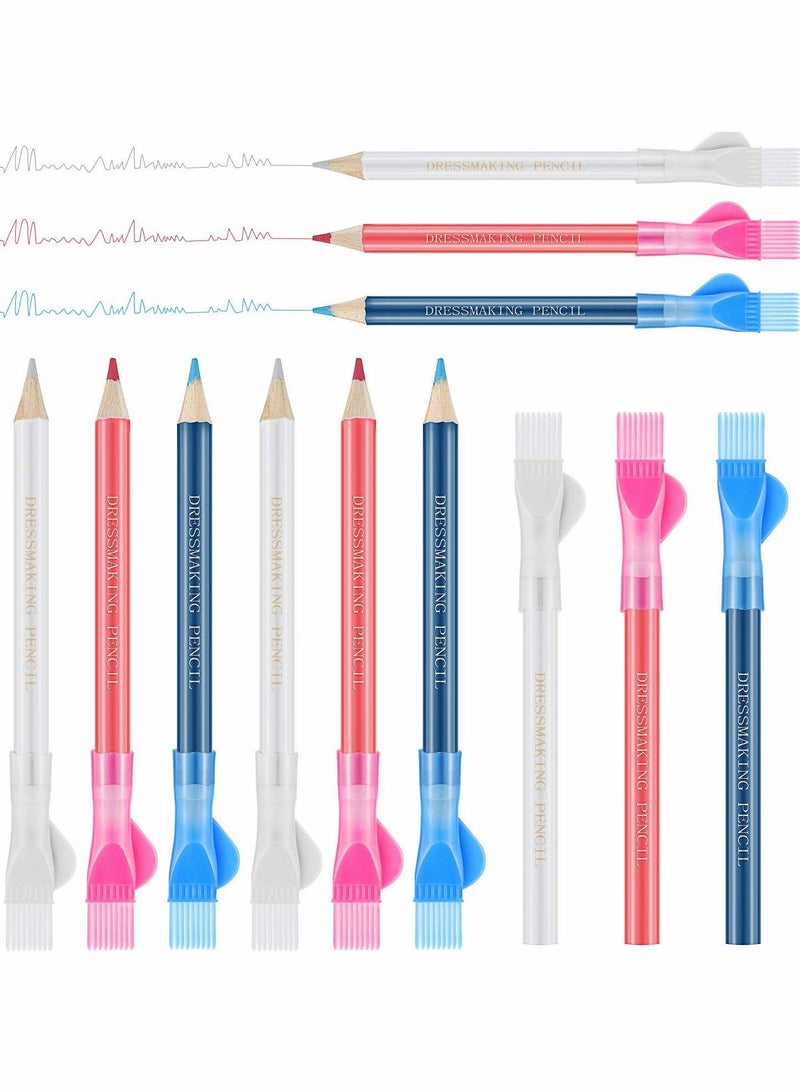 Excefore Sewing Fabric Pencils Water Soluble Pencil Tailor Mark Pencil Dressmaker's Fabric Chalk Pencil with Brush Cap for Tailor or Home Marker and Tracing Tools 12 Pieces - Image 1
