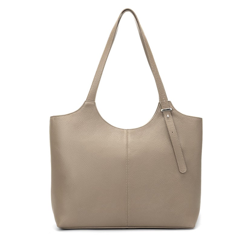befen Genuine Leather Tote Bags for Women Work, Real Brown Leather Shoulder Handbags Zippered Satchel Purses with Adjustable Strap for Casual Shopping Travel Taupe - Image 1