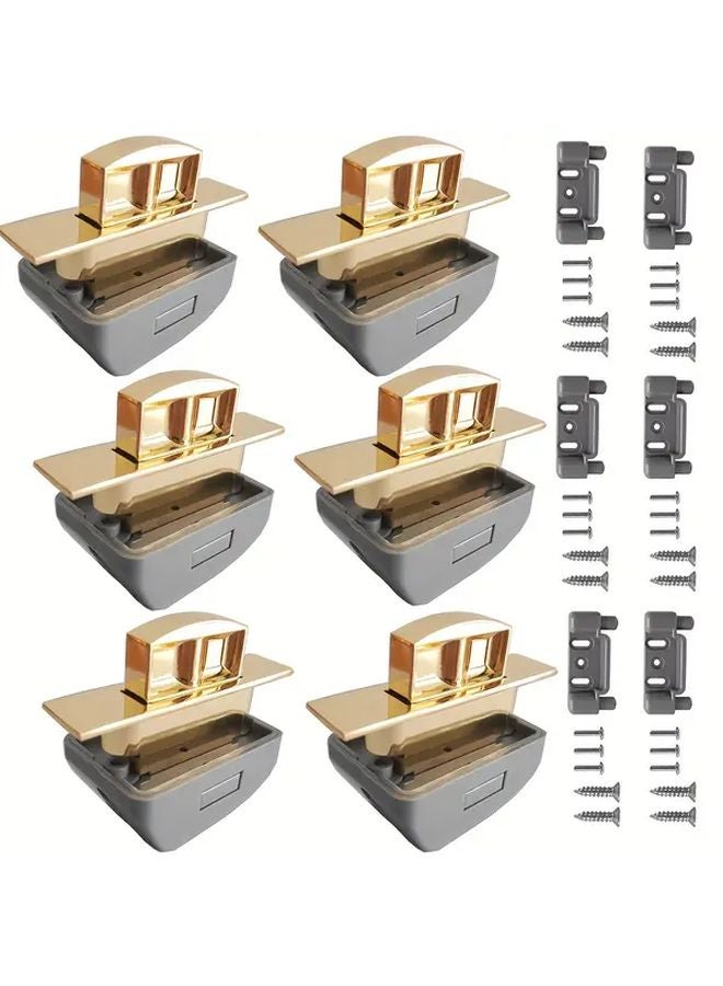 6PCS Golden RV Metal Cabinet Latches Keyless Push Button Locks Adjustable Striker Plates - Image 1