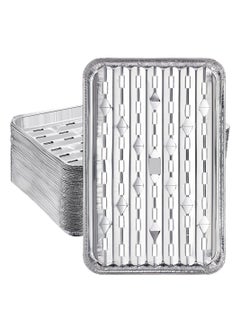 Aluminum Broiler Pans, 50 Pcs Disposable Durable Broiling Grill Trays with Ribbed Bottom Surface for BBQ Grill-Like Texture, 13.4 x 8.8 x 0.7 Inch Grill Drip Pans for BBQ