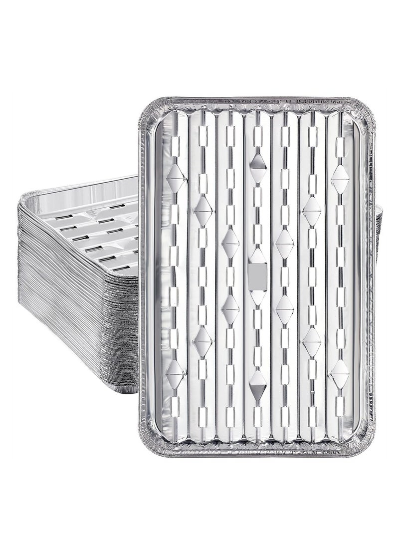 SYOSI - Aluminum Broiler Pans, 50 Pcs Disposable Durable Broiling Grill Trays with Ribbed Bottom Surface for BBQ Grill-Like Texture, 13.4 x 8.8 x 0.7 Inch Grill Drip Pans for BBQ - Image 1