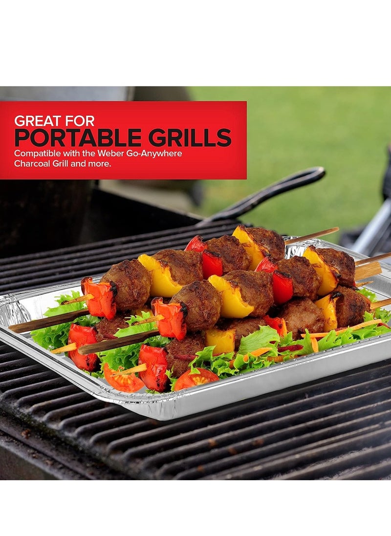 SYOSI - Aluminum Broiler Pans, 50 Pcs Disposable Durable Broiling Grill Trays with Ribbed Bottom Surface for BBQ Grill-Like Texture, 13.4 x 8.8 x 0.7 Inch Grill Drip Pans for BBQ - Image 1
