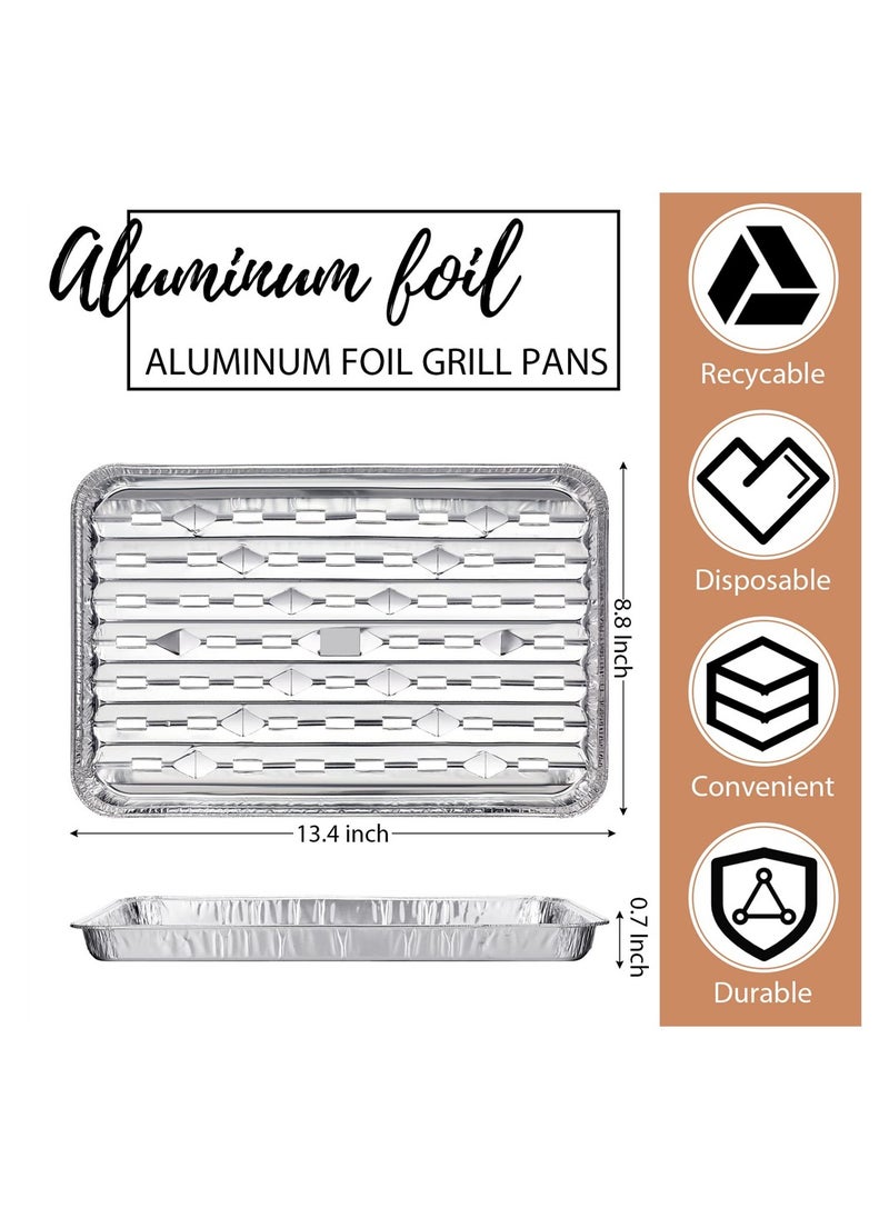 SYOSI - Aluminum Broiler Pans, 50 Pcs Disposable Durable Broiling Grill Trays with Ribbed Bottom Surface for BBQ Grill-Like Texture, 13.4 x 8.8 x 0.7 Inch Grill Drip Pans for BBQ - Image 1
