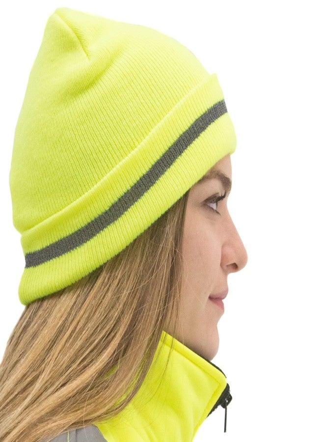 JORESTECH Safety Beanie Unisex Knit Cap with Reflective Stripe High Visibility (Yellow) - Image 3