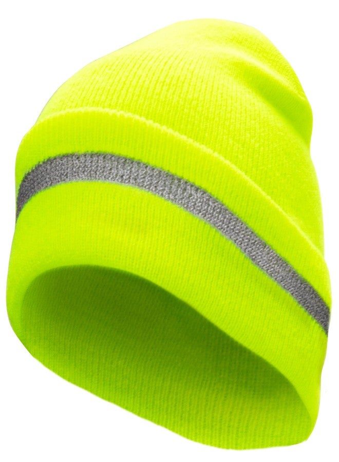 JORESTECH Safety Beanie Unisex Knit Cap with Reflective Stripe High Visibility (Yellow) - Image 1