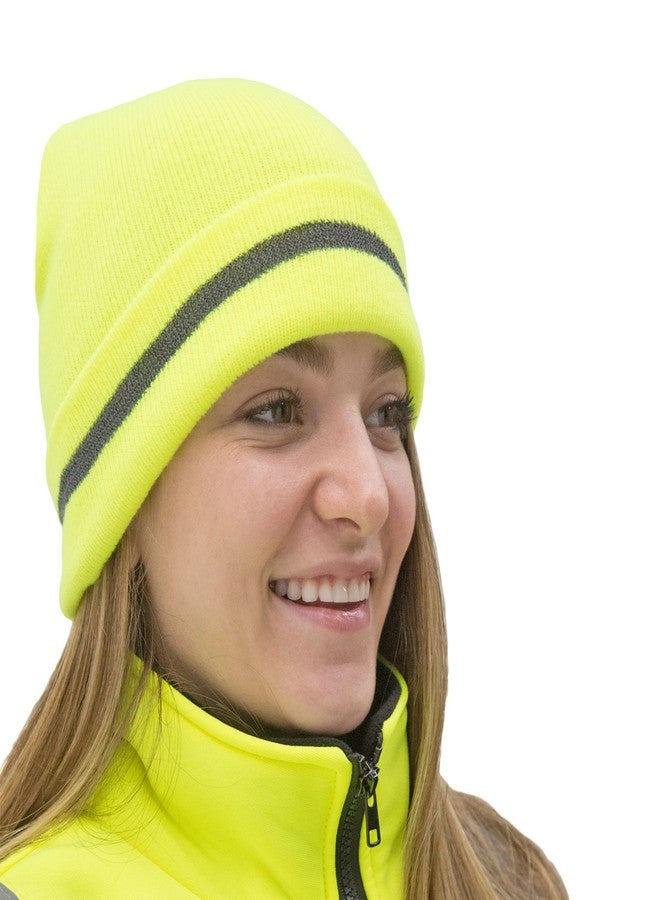 JORESTECH Safety Beanie Unisex Knit Cap with Reflective Stripe High Visibility (Yellow) - Image 2