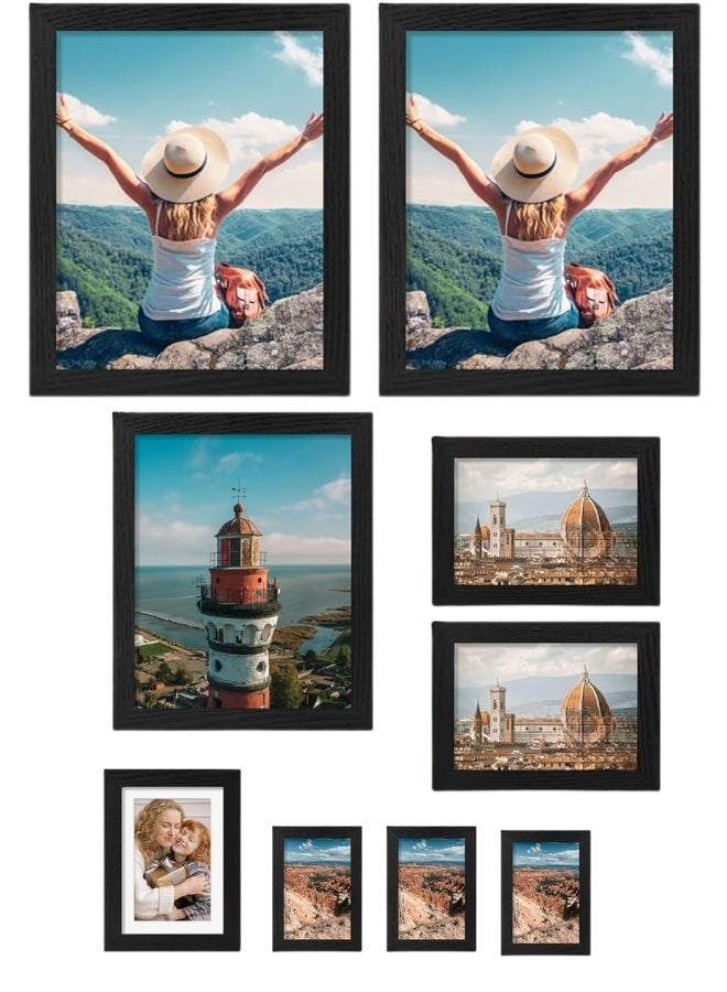 9 Pack Picture Frames Collage Wall Decor for Mounting or Tabletop Display, Gallery Frame Set for Family, Multi Sizes Including 2pcs 21.6x27.9cm, 1pcs 20.3x25.4cm, 2pcs 12.7x17.8cm, 1pcs 10.2x15.2cm, 3pcs 8.9x12.7cm, Family Photo Frames for Home & Office Décor - Image 1