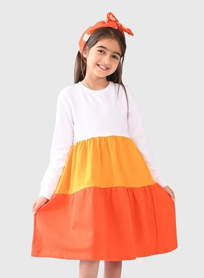 Bonkids Girl's Multicolour 100% Cotton Printed Regular Fit Dress