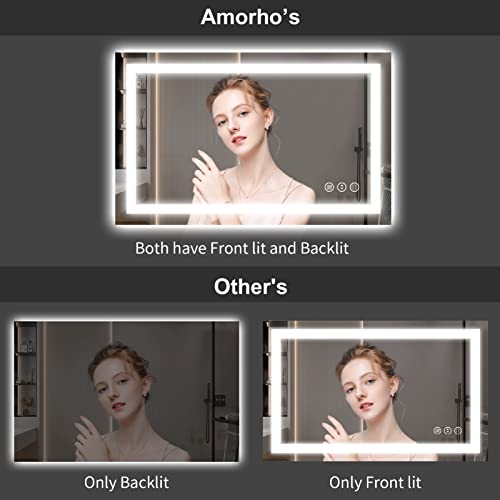 Amorho LED Bathroom Mirror, 20" X28" with Front Light and Backlit, Stepless Dimmable Wall Mount Mirrors, Anti-Fog, Shatter-Proof, Memory, 3 Colors Lihgting, LED Vanity Mirror(Horizontal/Vertical) - Image 2