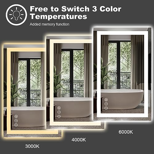 Amorho LED Bathroom Mirror, 20" X28" with Front Light and Backlit, Stepless Dimmable Wall Mount Mirrors, Anti-Fog, Shatter-Proof, Memory, 3 Colors Lihgting, LED Vanity Mirror(Horizontal/Vertical) - Image 4