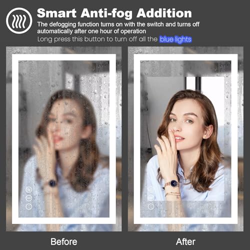Amorho LED Bathroom Mirror, 20" X28" with Front Light and Backlit, Stepless Dimmable Wall Mount Mirrors, Anti-Fog, Shatter-Proof, Memory, 3 Colors Lihgting, LED Vanity Mirror(Horizontal/Vertical) - Image 5