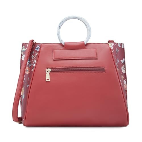 Caprese Fiorella Satchel, Burgundy-Large | Stylish Floral Printed Shoulder Bag for Women with Adjustable Sling Strap | Easy Back Access Pocket & Spacious | Perfect for Office & Daily Essentials - Image 2