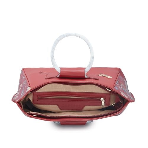 Caprese Fiorella Satchel, Burgundy-Large | Stylish Floral Printed Shoulder Bag for Women with Adjustable Sling Strap | Easy Back Access Pocket & Spacious | Perfect for Office & Daily Essentials - Image 4