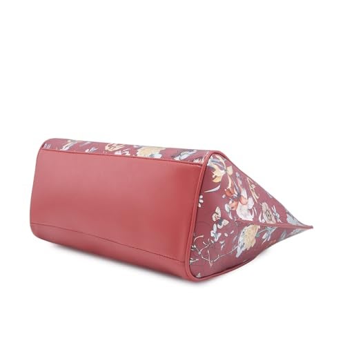 Caprese Fiorella Satchel, Burgundy-Large | Stylish Floral Printed Shoulder Bag for Women with Adjustable Sling Strap | Easy Back Access Pocket & Spacious | Perfect for Office & Daily Essentials - Image 5