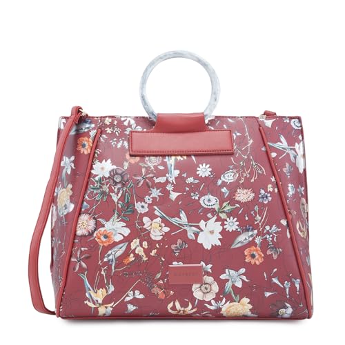 Caprese Fiorella Satchel, Burgundy-Large | Stylish Floral Printed Shoulder Bag for Women with Adjustable Sling Strap | Easy Back Access Pocket & Spacious | Perfect for Office & Daily Essentials - Image 1