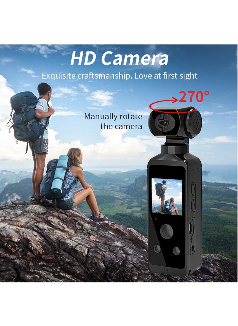 Generic - 4K Ultra HD Pocket Action Camera 270° Rotatable Vlog Wifi Mini Sports Cam Waterproof Case Helmet Travel Bicycle Driver Recorder (64GB) - Image 1