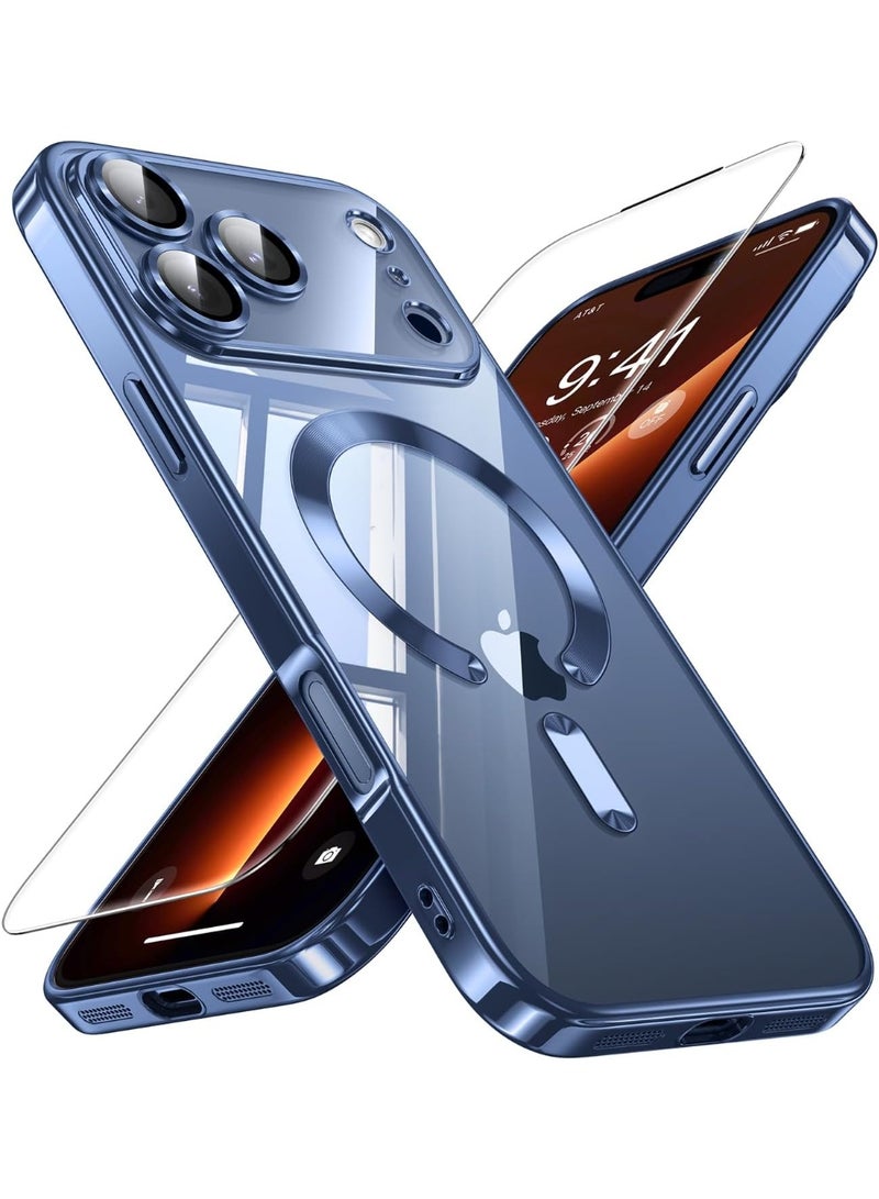 YoYoTech Electroplated Magnetic for iPhone 17 Pro Max Case Compatible with MagSafe [Mil- Grade Drop Protection] Full Camera Lens Protector Soft Clear Phone Case for Girls,Women-Blue - Image 1