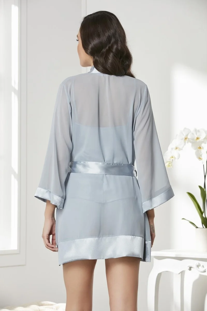 pierre cardin 3-Piece Satin Lace Shorts and Chiffon Lace Dressing Gown Set 2475