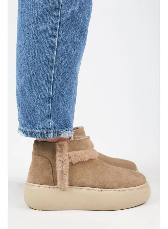 (Azura Mini) Women's Genuine Leather Fur-Lined and Fur-Striped Vizon Boot.