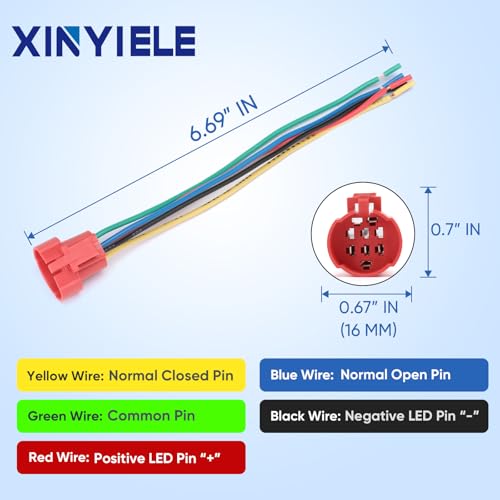 XINYIELE 16MM Latching 12V Push Button Switch On Off,Waterproof with LED Light Power Button Switch for car，0.63" Mounting Hole with Wire Socket Plug Self-Locking(Ring Red LED/Black Shell - Image 5