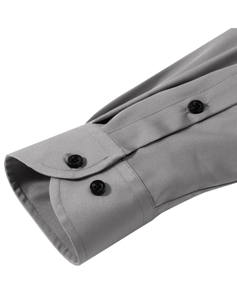 Lusead Grey Mens Dress Shirts Wedding Slim Fit Long Sleeve Stretch Wrinkle Free Formal Silver Button Up Shirt Men - Image 5