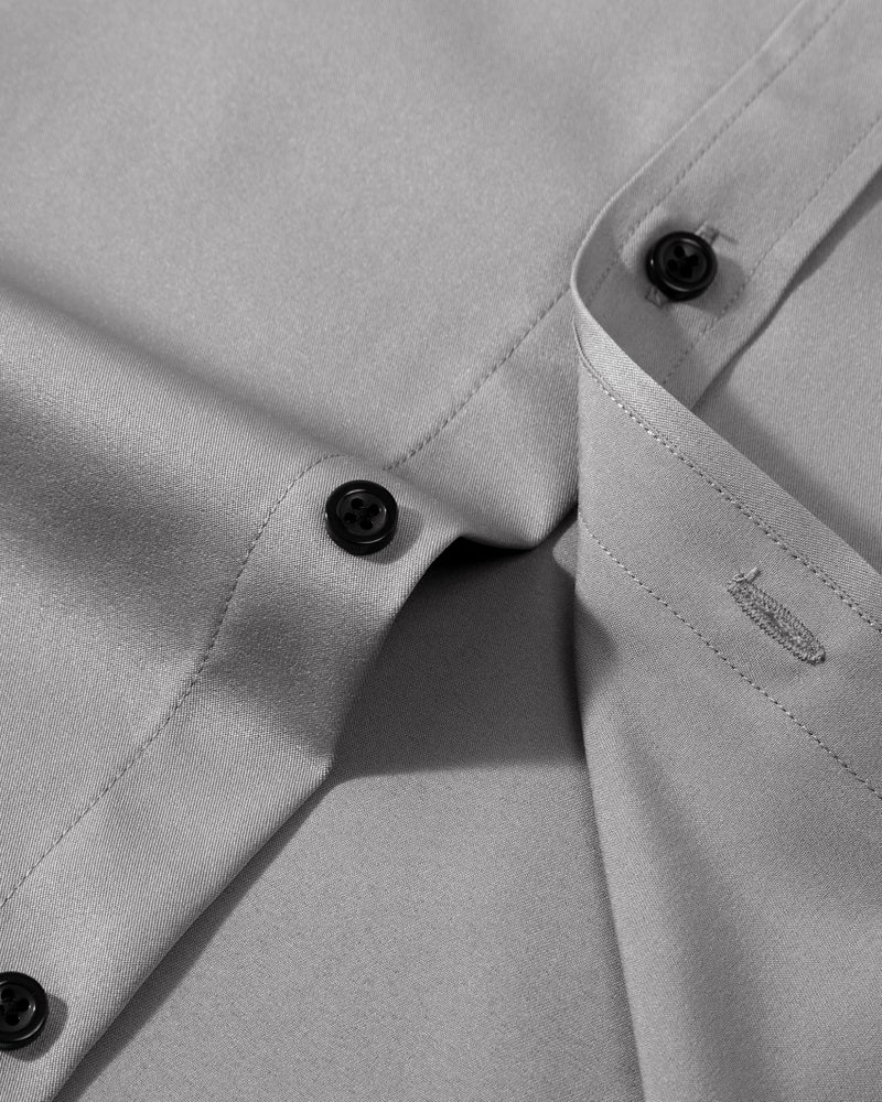 Lusead Grey Mens Dress Shirts Wedding Slim Fit Long Sleeve Stretch Wrinkle Free Formal Silver Button Up Shirt Men - Image 4