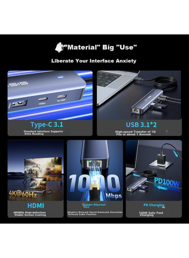 Acasis Type-c 3.2 Desktop Expansion Dock, Hdmi Expansion Dock, 10gbps Transmission, 4k 60hz Gigabit Ethernet Port, Compatible With Apple Mac Mini, 1 Meter Ds-9901m1 - Image 1