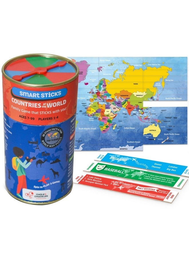 Chalk and Chuckles Smart Sticks Countries of The World Games for Kids Age 7+, Fun Educational Toys, Card Game, Map Puzzle, Birthday Return Gift for Girls, Boys 8, 9, 10, 11, 12 - Image 1