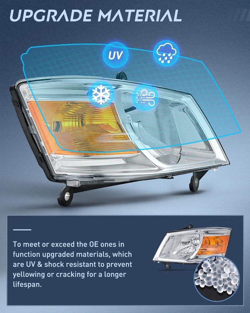 Nilight Headlight Assembly for 2008 2009 2010 Dodge Grand Caravan Replacement Headlamp Chrome Housing Amber Reflector Driver and Passenger Side - Image 5