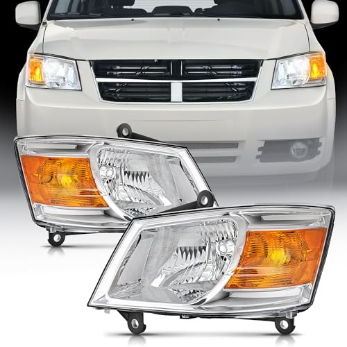 Nilight Headlight Assembly for 2008 2009 2010 Dodge Grand Caravan Replacement Headlamp Chrome Housing Amber Reflector Driver and Passenger Side - Image 1