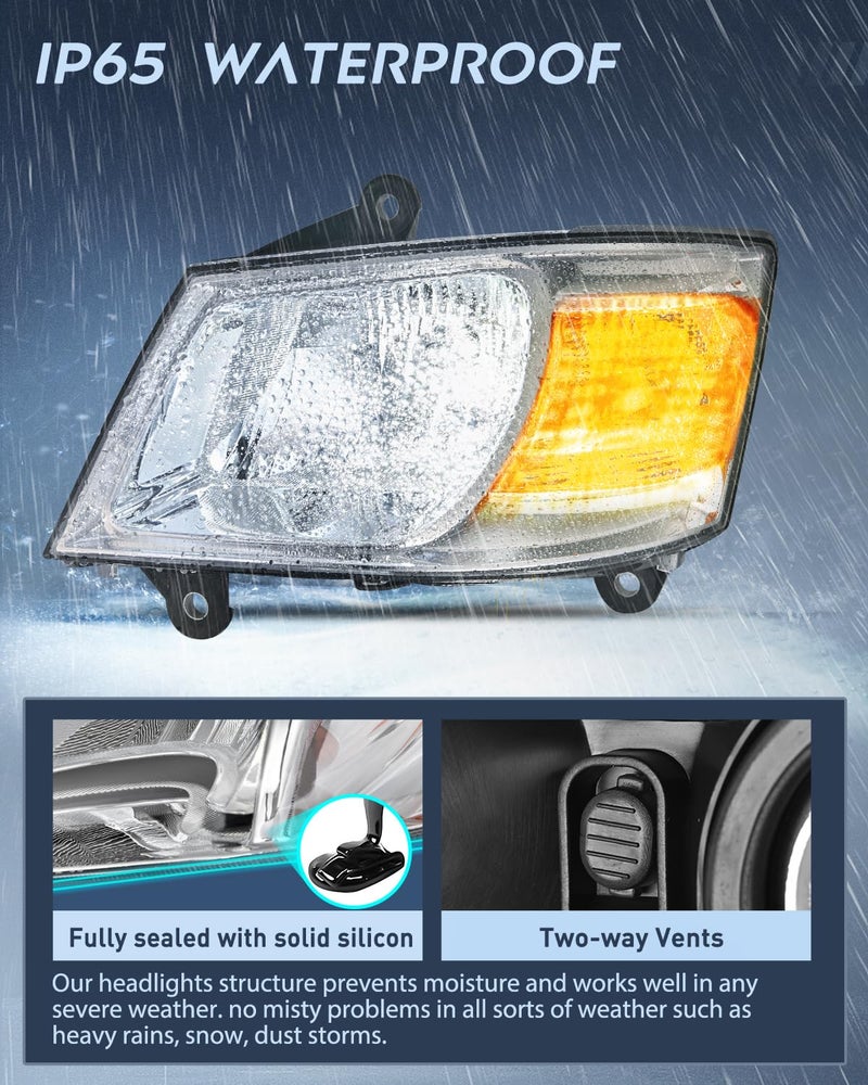 Nilight Headlight Assembly for 2008 2009 2010 Dodge Grand Caravan Replacement Headlamp Chrome Housing Amber Reflector Driver and Passenger Side - Image 4