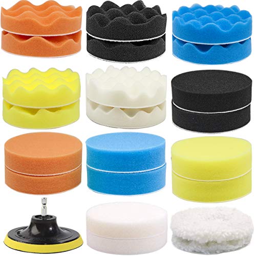 GOH DODD 4 Inch 24 Pieces Buffing Polishing Pads Car Foam Drill Polishing Pad Kit Sponge Pads Buffer Polisher Kit Headlight Restoration Kit with Wool Pads for Car Polishing Waxing and Cleaning