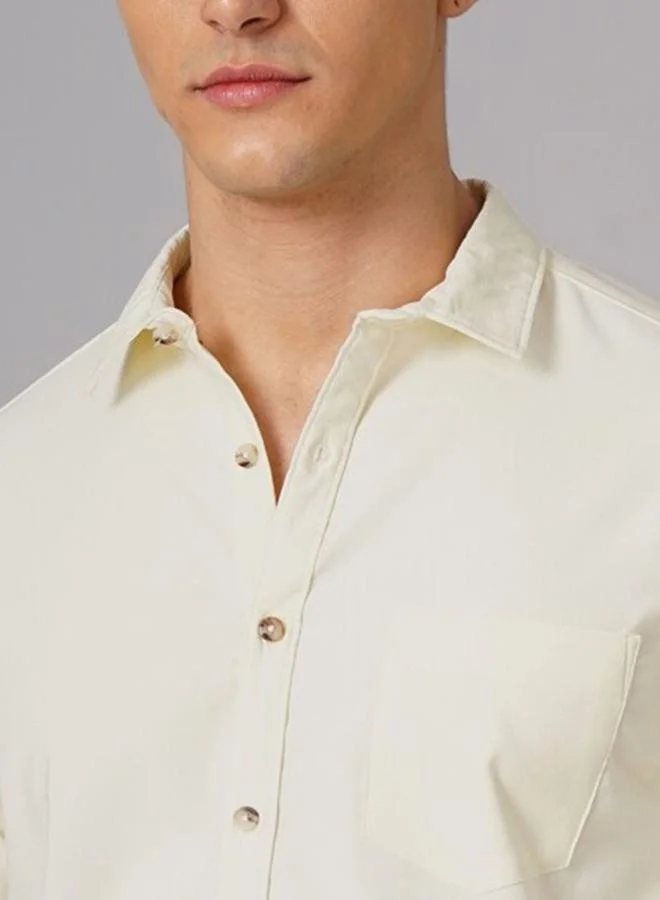 Take Two Men Solid Yellow Spread Collar Shirt By HardSoda