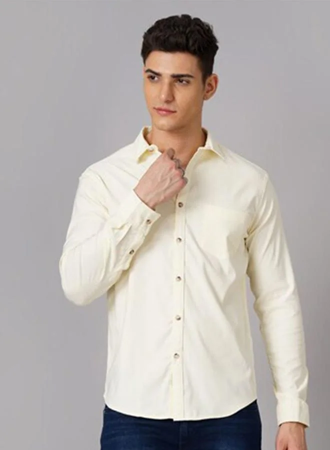 Take Two Men Solid Yellow Spread Collar Shirt By HardSoda