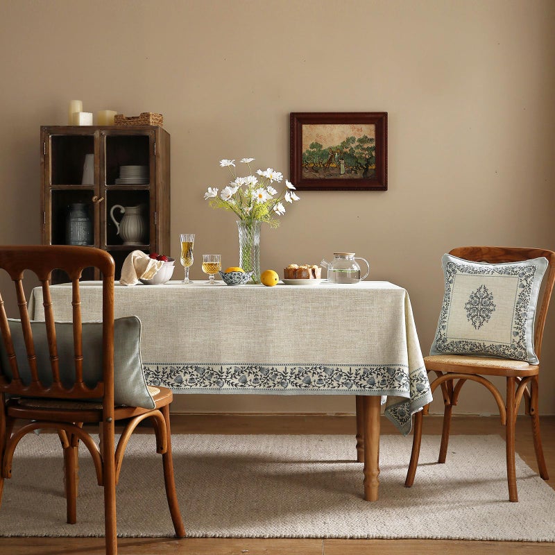 ISAENNE Designer Vintage Linen Elegant Rectangular Tablecloth,Chinoiserie Floral Indoor Table Cloth,Wrinkle Resistant Decor Table Cover for Dining Thanksgiving Kitchen,55"*79"-Segerman B - Image 2