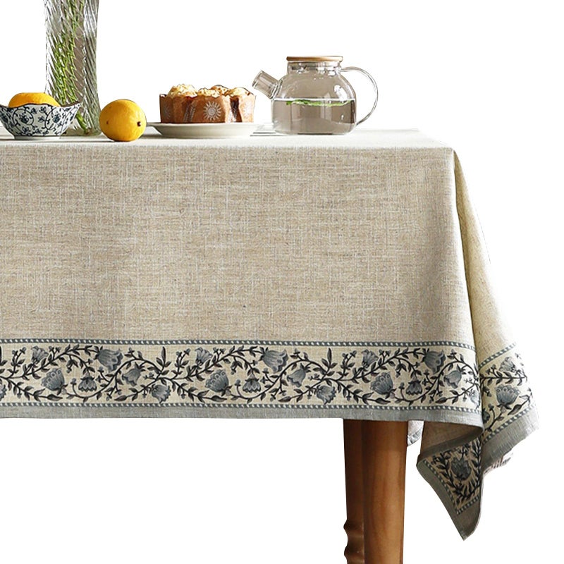ISAENNE Designer Vintage Linen Elegant Rectangular Tablecloth,Chinoiserie Floral Indoor Table Cloth,Wrinkle Resistant Decor Table Cover for Dining Thanksgiving Kitchen,55"*79"-Segerman B - Image 1