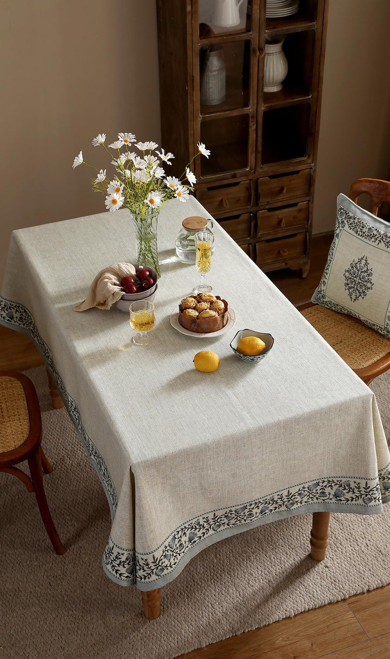 ISAENNE Designer Vintage Linen Elegant Rectangular Tablecloth,Chinoiserie Floral Indoor Table Cloth,Wrinkle Resistant Decor Table Cover for Dining Thanksgiving Kitchen,55"*79"-Segerman B - Image 4