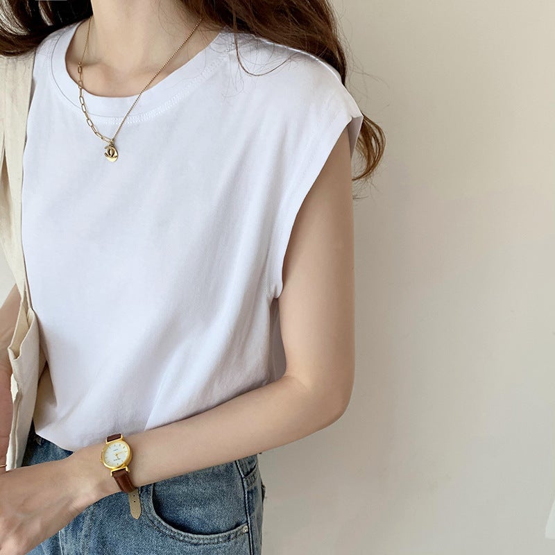 White Sleeveless T-Shirt For Women Loose 2025 Fashion Black Vest T-Shirt Student Top Outer Wear Ins - Image 2