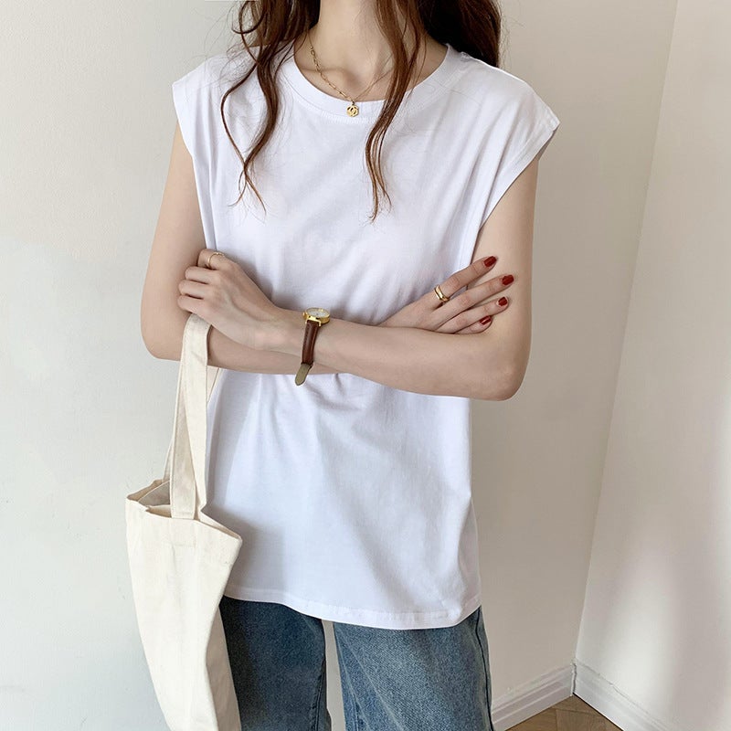 White Sleeveless T-Shirt For Women Loose 2025 Fashion Black Vest T-Shirt Student Top Outer Wear Ins - Image 5