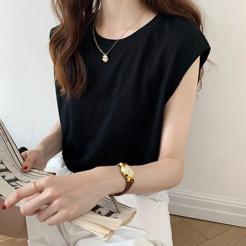 White Sleeveless T-Shirt For Women Loose 2025 Fashion Black Vest T-Shirt Student Top Outer Wear Ins - Image 4