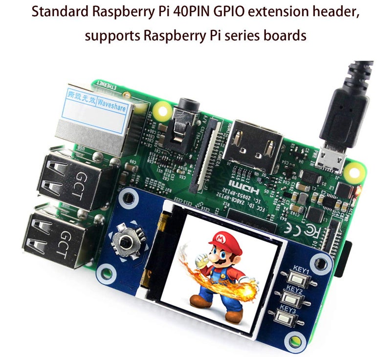 Waveshare 1.44inch LCD Display HAT for Raspberry Pi 3B+/3B/2B/3B+/Zero/Zero W,128x128 Pixels SPI Interface RGB, 65K Display Color ST7735S Driver - Image 2
