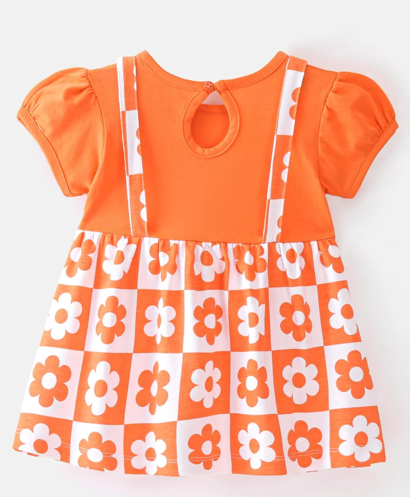 babyhug Babyhug 100% Cotton Knit Half Sleeves Frock With Floral Print - Orange