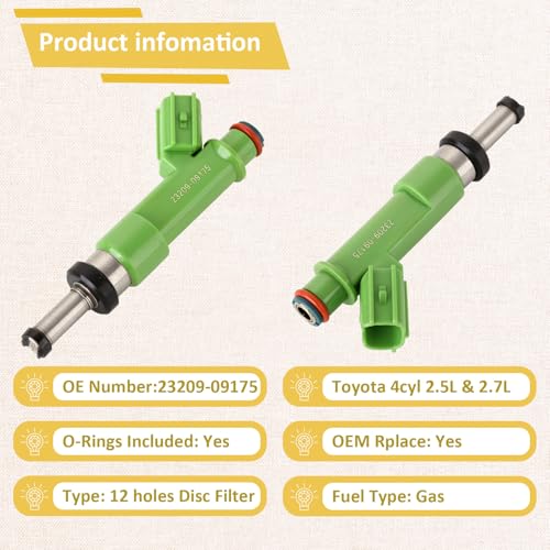Pjvmvo 23209-09175 Performance 2.5L Fuel Injectors,Compatible with/Toyota Camry 2010-2017,Compatible with/Scion 2.5 tC 2011 2012 2013 2014 2015 2016 |12 Holes| |Set of 4| - Image 3