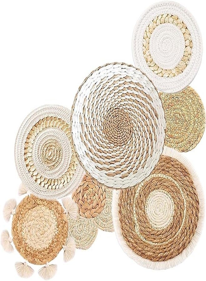 LTAXAF 9pcs Boho Wall Basket Decor-Basket Wall Decor, Decorative Plates for Wall Hanging For Living Room, Entryway, Bedroom–Natural Wall Decor - Image 1