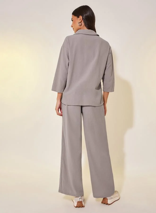 Take Two Take Two Solid 3/4 Sleeves Shirt and Pants Co-Ords