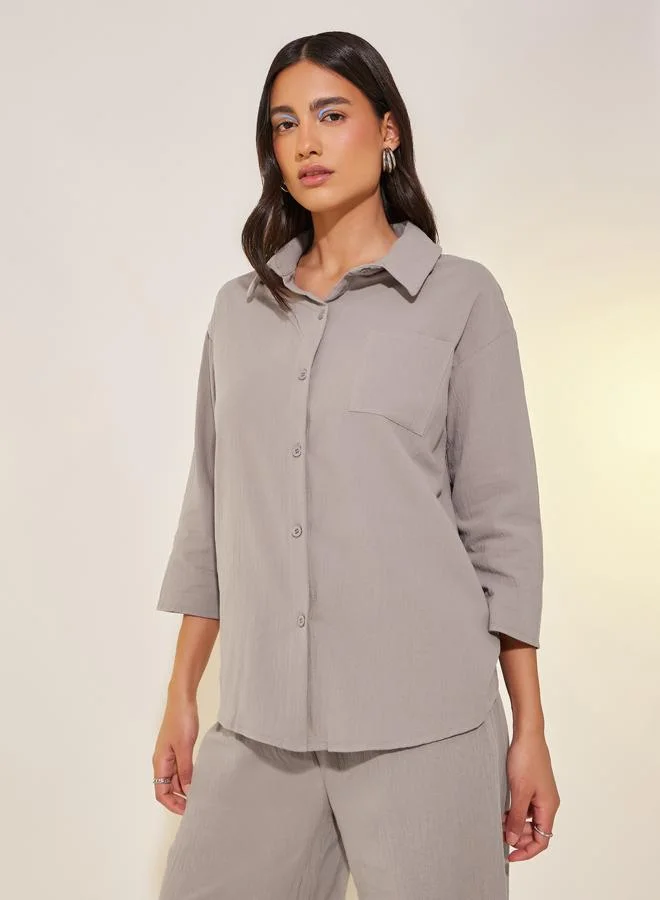 Take Two Take Two Solid 3/4 Sleeves Shirt and Pants Co-Ords